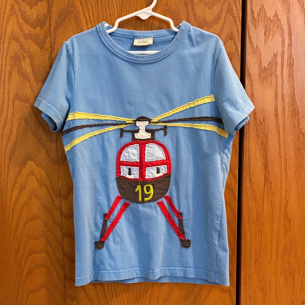 Mini Boden Blue Tee with Helicopter Appliqué